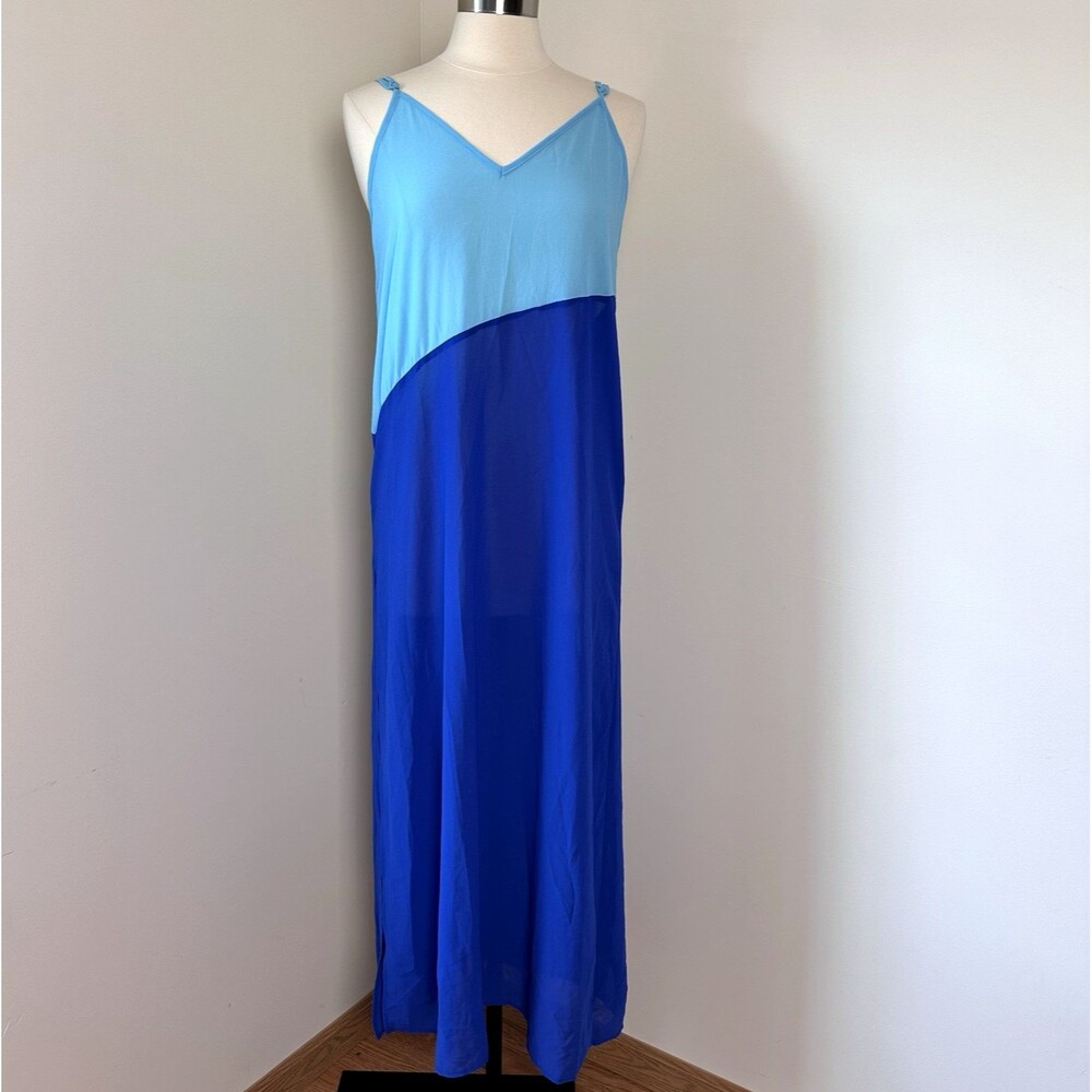 Lulus Dress Womens M Blue Colorblock Spaghetti Strap Semi-Sheer Summer Beach